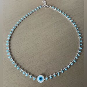 Silver Necklace with Blue Accents